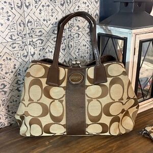 Coach Brown and Cream Signature Satchel